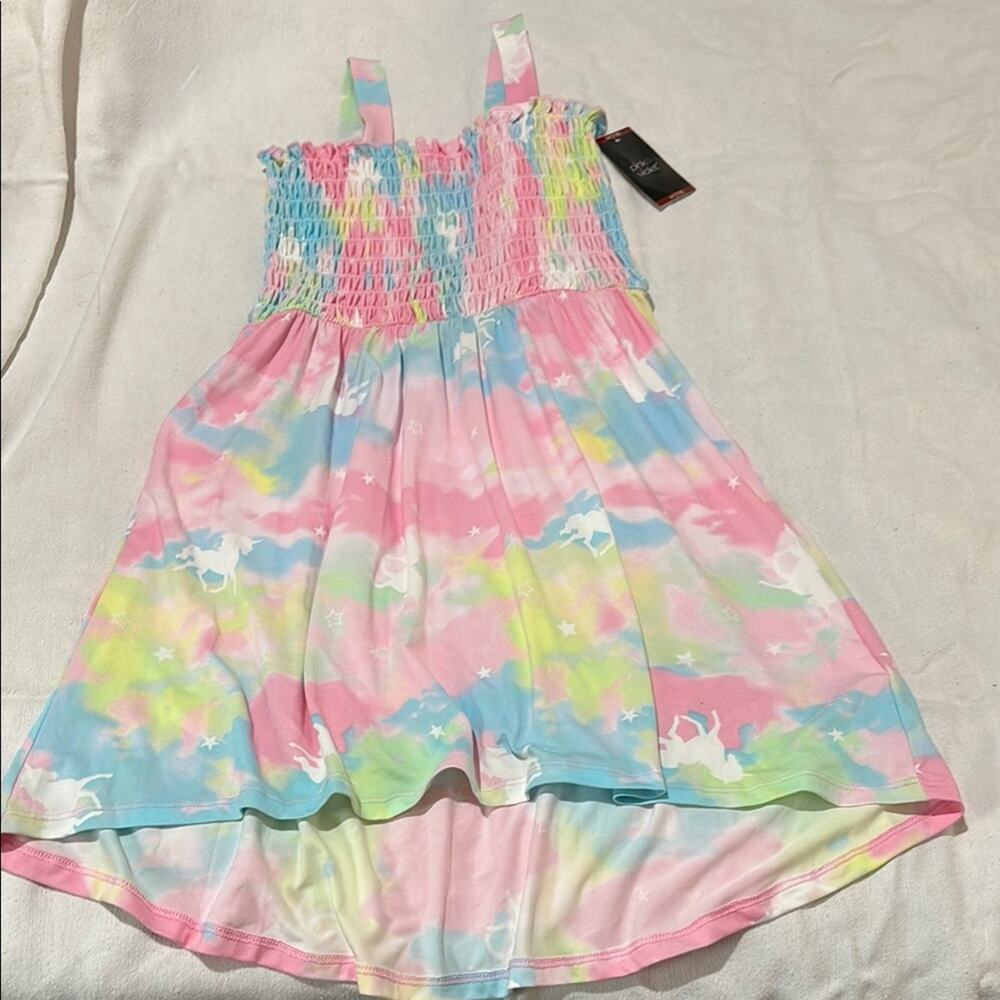 Pink Violet M 7/8 Colorful Unicorn tank Dress hi low hemline NWT